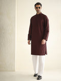 Pakistani Menswear | Ismail Farid - MAROON MESH EMBROIDERED KURTA - Pakistani Clothes for women, in United Kingdom and United States