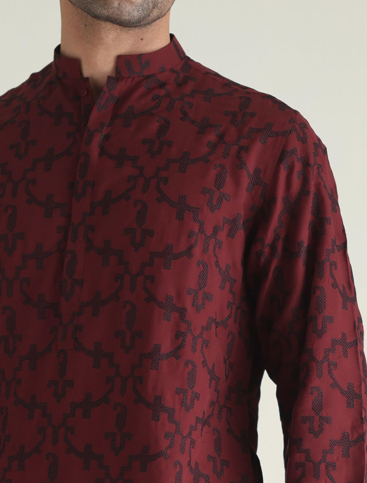 Pakistani Menswear | Ismail Farid - RED EMBROIDERED KURTA - Pakistani Clothes for women, in United Kingdom and United States