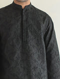 Pakistani Menswear | Ismail Farid - BLACK EMBROIDERED KURTA - Pakistani Clothes for women, in United Kingdom and United States