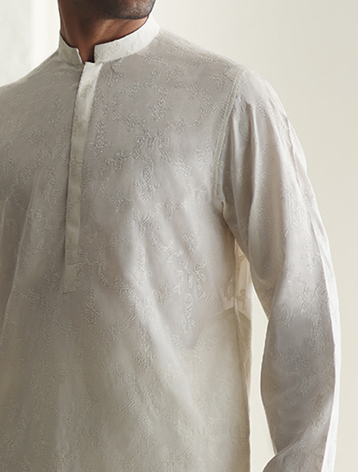 Pakistani Menswear | Ismail Farid - OFF-WHITE EMBROIDERED KURTA - Pakistani Clothes for women, in United Kingdom and United States