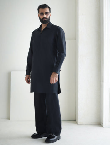 Pakistani Menswear | Ismail Farid - BLACK DESIGNER KURTA PAJAMA - Pakistani Clothes for women, in United Kingdom and United States