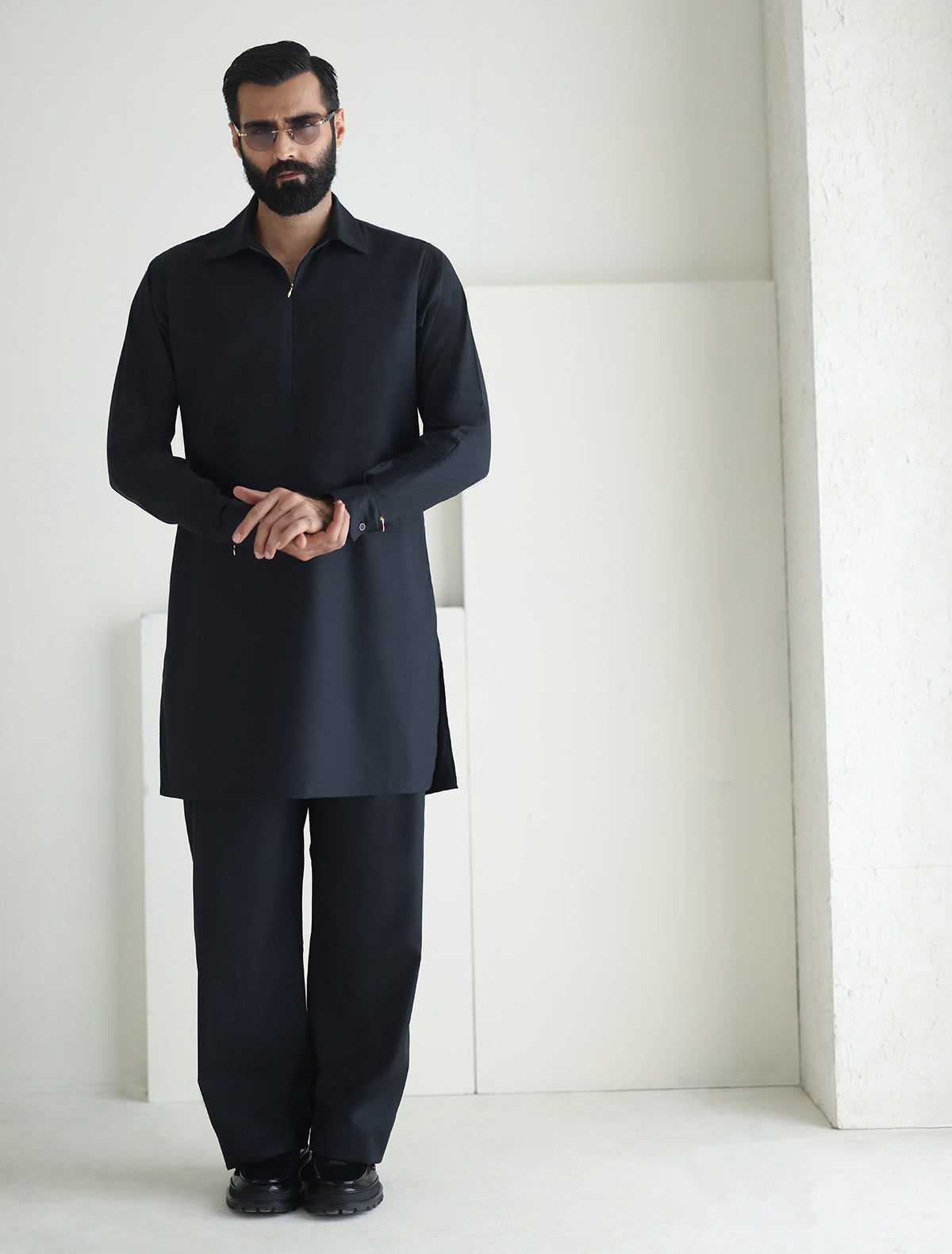 Pakistani Menswear | Ismail Farid - BLACK DESIGNER KURTA PAJAMA - Pakistani Clothes for women, in United Kingdom and United States