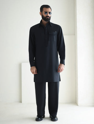 Pakistani Menswear | Ismail Farid - BLACK DESIGNER KURTA PAJAMA - Pakistani Clothes for women, in United Kingdom and United States