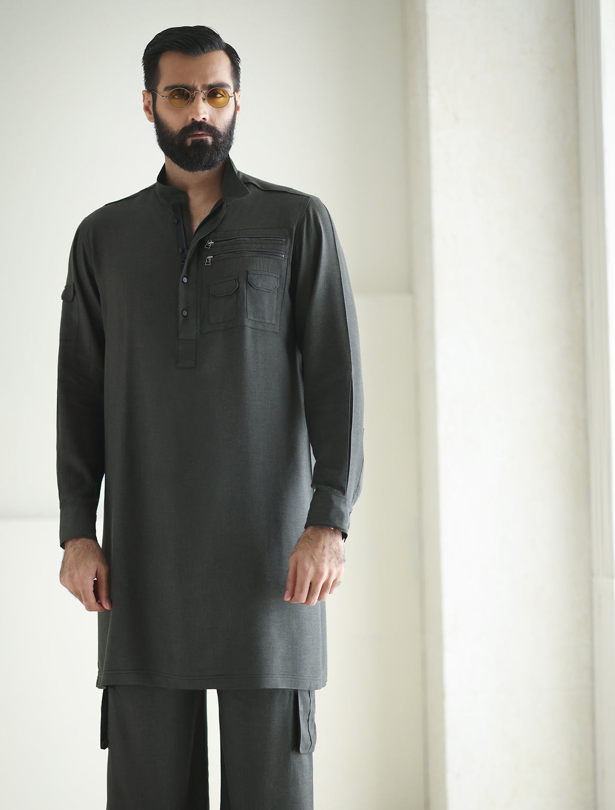 Pakistani Menswear | Ismail Farid - GRAY DESIGNER KURTA PAJAMA - Pakistani Clothes for women, in United Kingdom and United States