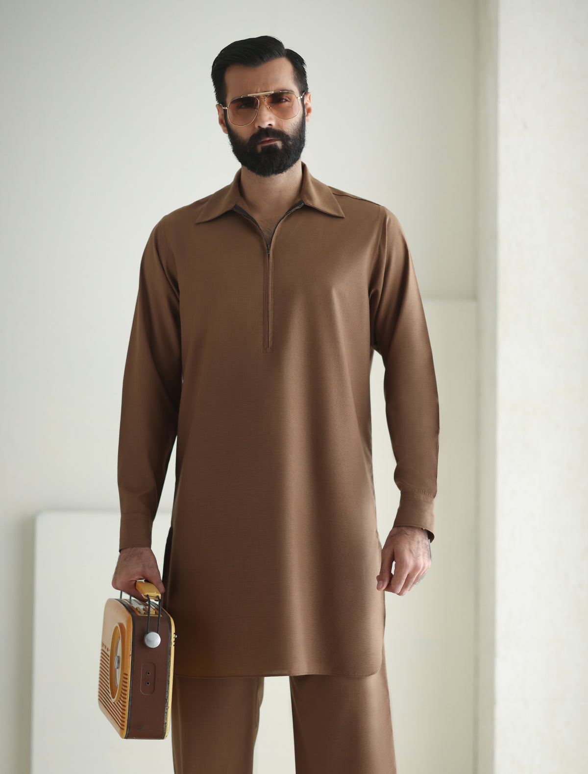 Pakistani Menswear | Ismail Farid - TAN DESIGNER KURTA PAJAMA - Pakistani Clothes for women, in United Kingdom and United States