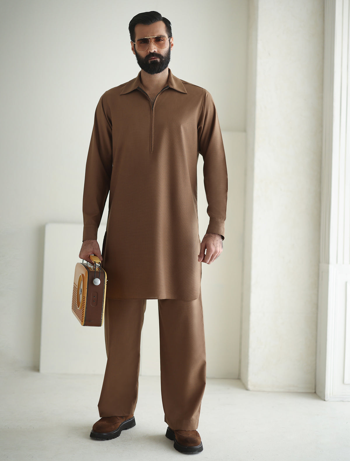 Pakistani Menswear | Ismail Farid - TAN DESIGNER KURTA PAJAMA - Pakistani Clothes for women, in United Kingdom and United States