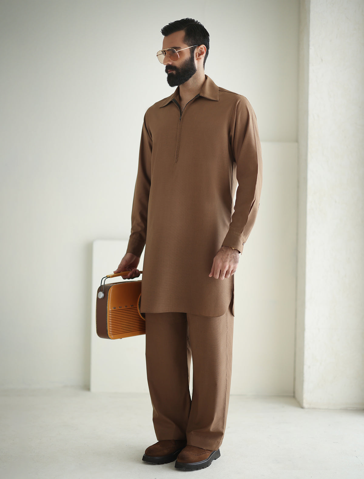 Pakistani Menswear | Ismail Farid - TAN DESIGNER KURTA PAJAMA - Pakistani Clothes for women, in United Kingdom and United States