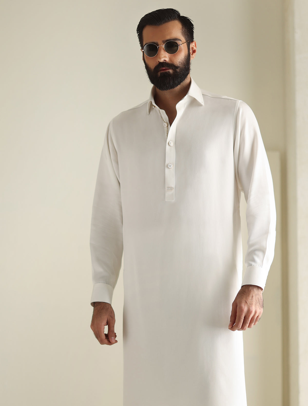 Pakistani Menswear | Ismail Farid - PEARL WHITE APPLIQUE KAMEEZ SHALWAR - Pakistani Clothes for women, in United Kingdom and United States