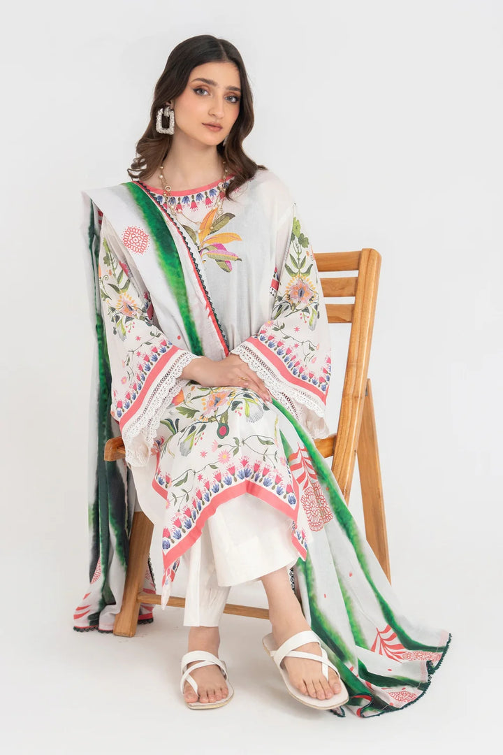 Ittehad | Printed Lawn 24 | IP3P05-3PS-OWH - Hoorain Designer Wear - Pakistani Ladies Branded Stitched Clothes in United Kingdom, United states, CA and Australia