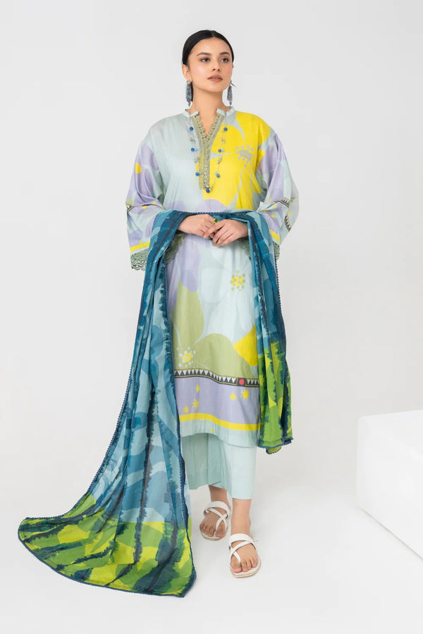 Ittehad | Printed Lawn 24 | IP3P07-3PS-LGR - Hoorain Designer Wear - Pakistani Ladies Branded Stitched Clothes in United Kingdom, United states, CA and Australia