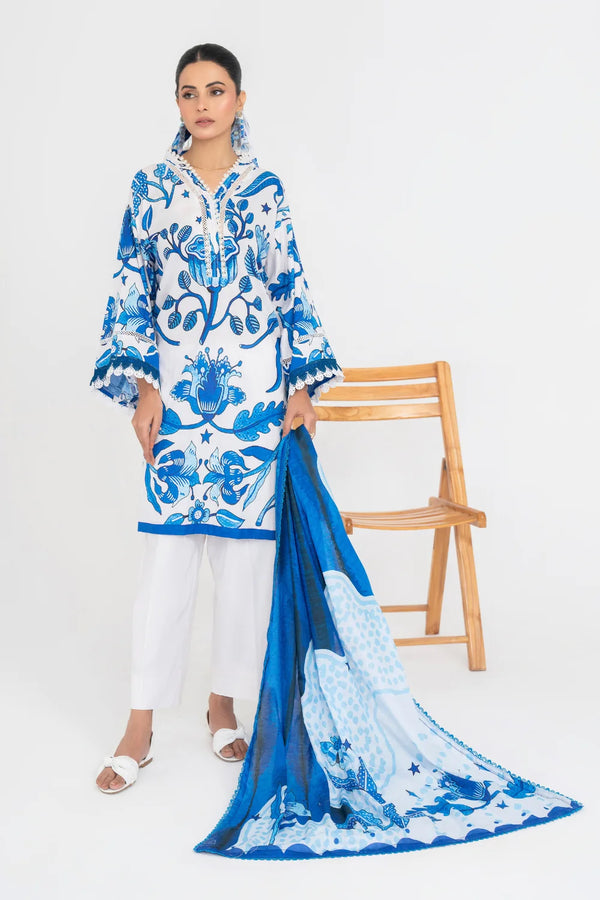 Ittehad | Printed Lawn 24 | IP3P10-3PS-BLU - Hoorain Designer Wear - Pakistani Ladies Branded Stitched Clothes in United Kingdom, United states, CA and Australia