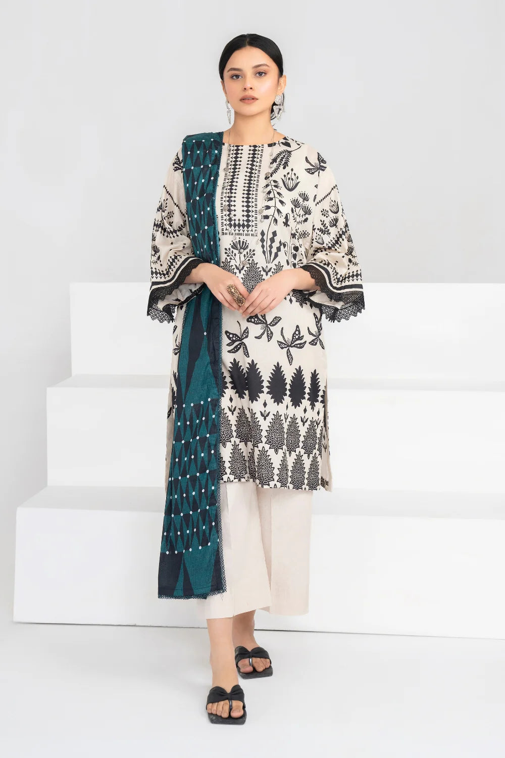 Ittehad | Printed Lawn 24 |  IP3P02-3PS-BGE - Pakistani Clothes for women, in United Kingdom and United States