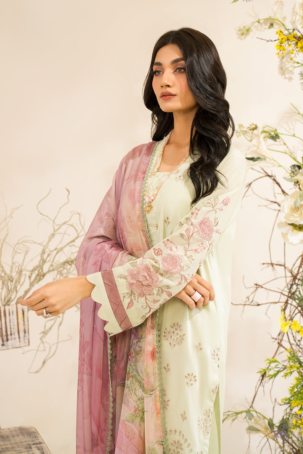 Iznik | Lawnkari 24 | UE-198 SILKGREEN - Pakistani Clothes for women, in United Kingdom and United States