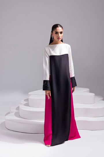 Amani | Aira Festive Wear | LYRA – Floor-Length Color Block Kaftan in Raw Silk