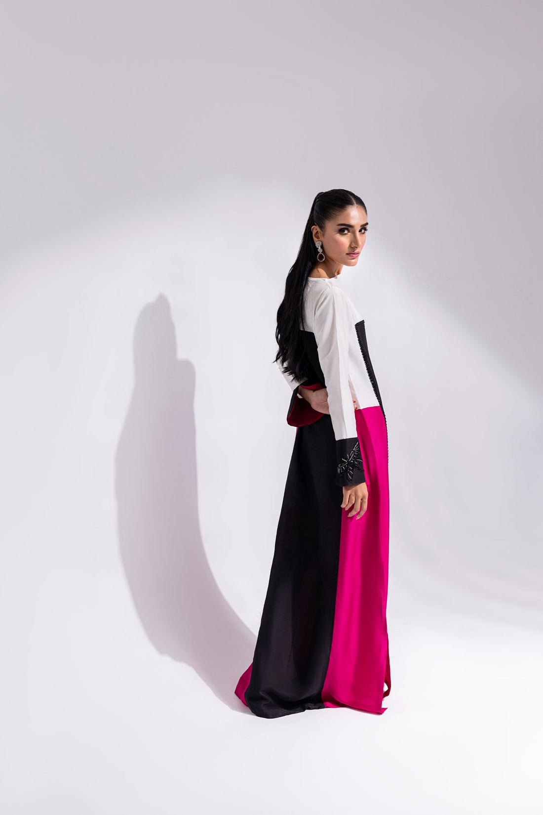 Amani | Aira Festive Wear | LYRA – Floor-Length Color Block Kaftan in Raw Silk