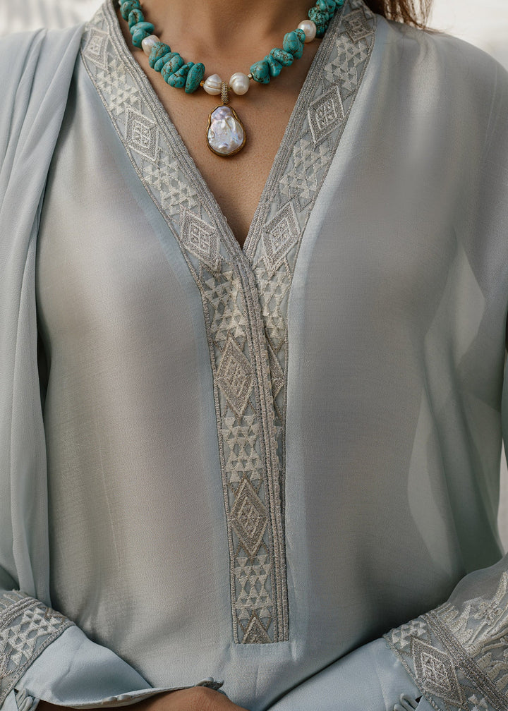 Mahgul | Eid Edit 2024 | Silver Light - Hoorain Designer Wear - Pakistani Ladies Branded Stitched Clothes in United Kingdom, United states, CA and Australia