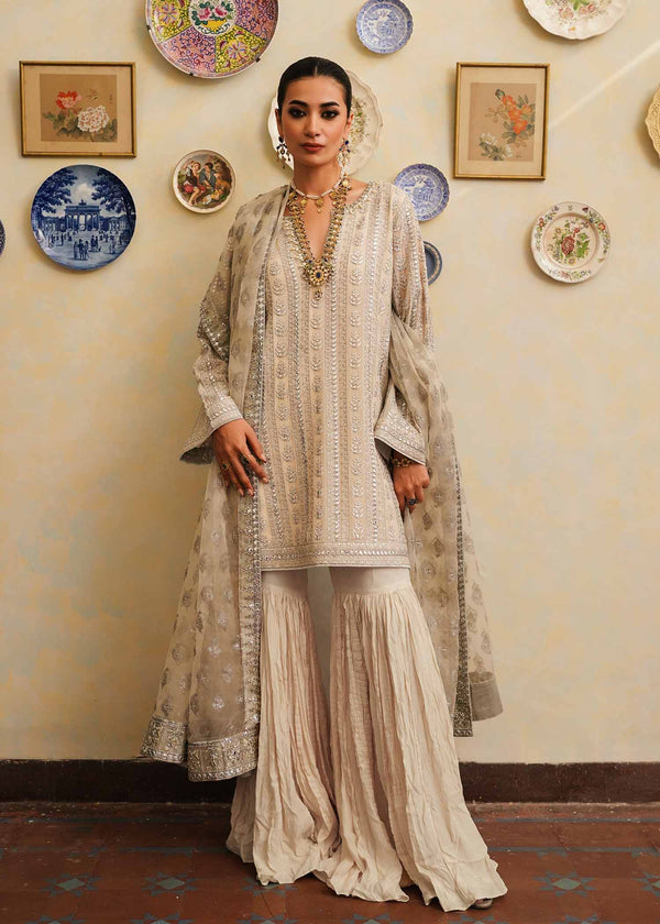 Mahgul | Eid Edit 2024 | Crushed Silver - Hoorain Designer Wear - Pakistani Ladies Branded Stitched Clothes in United Kingdom, United states, CA and Australia