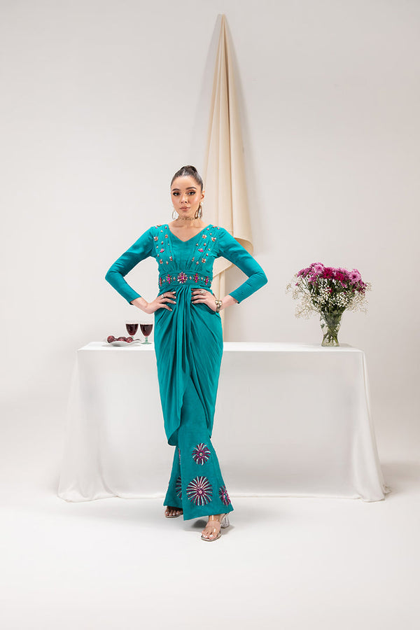 Maria Osama Khan | Tiffany Formals | Aquamarine - Hoorain Designer Wear - Pakistani Ladies Branded Stitched Clothes in United Kingdom, United states, CA and Australia