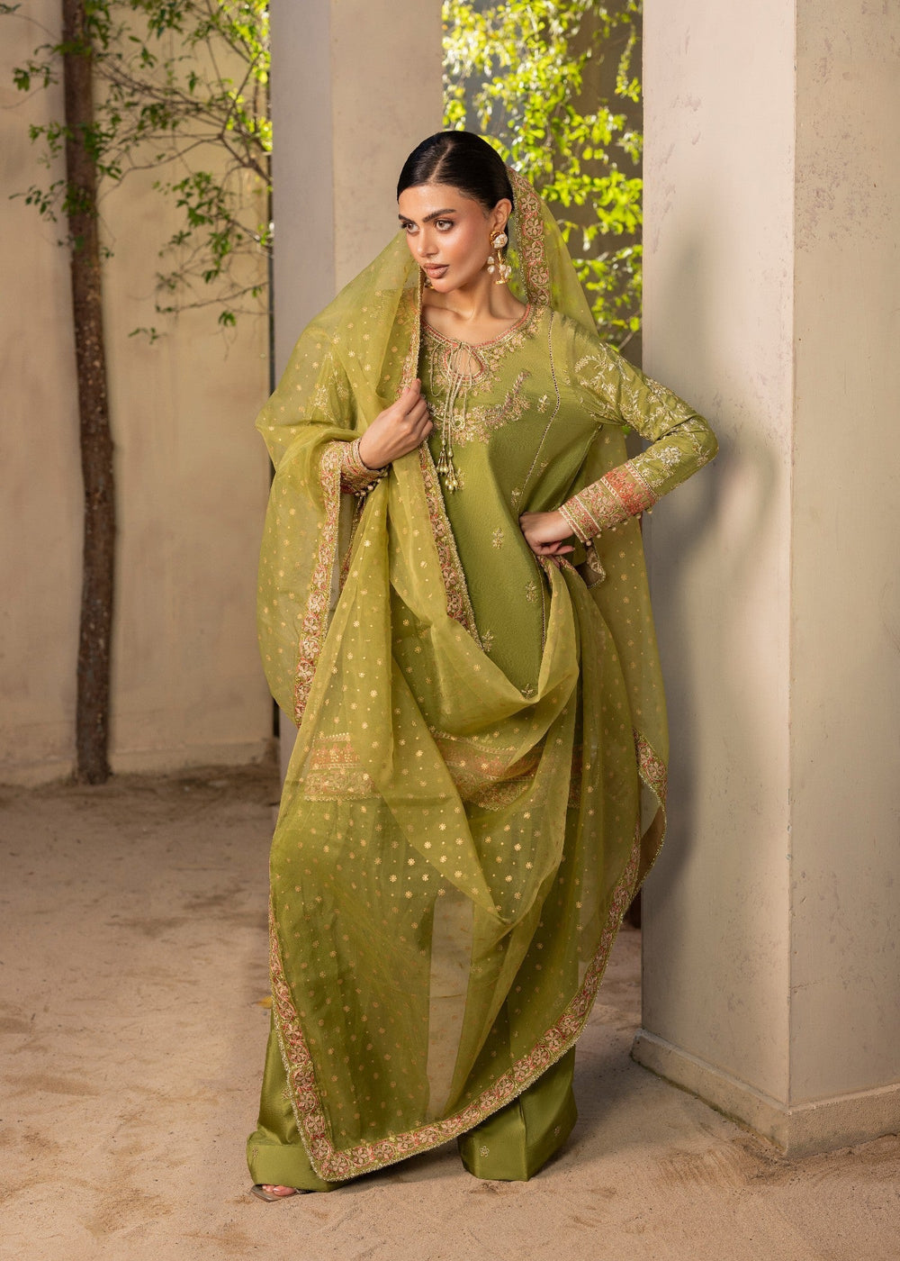 Diara Couture | Rangrez Luxe Pret |  DF-49 - OLIVE GREEN