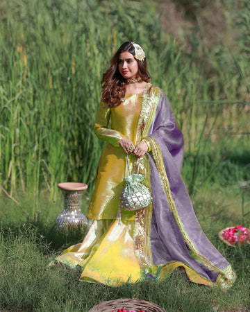 Zar | Gharara Formals | Yellow/Purple