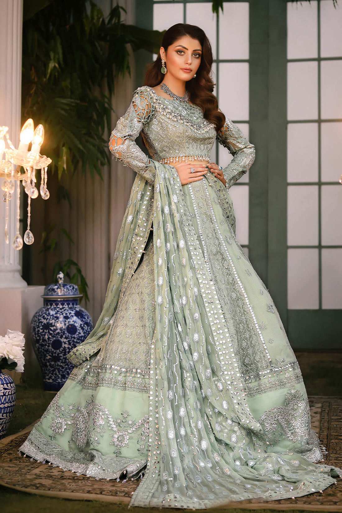 Raeesa Premium | Wajadan Wedding Formals | WD-2 Pea Green - Pakistani Clothes for women, in United Kingdom and United States