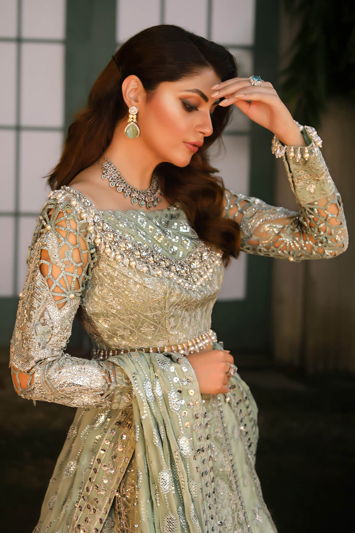 Raeesa Premium | Wajadan Wedding Formals | WD-2 Pea Green - Pakistani Clothes for women, in United Kingdom and United States