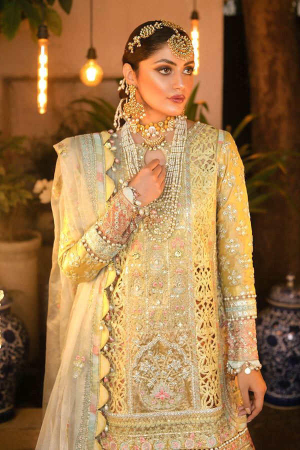 Raeesa Premium | Wajadan Wedding Formals | WD-4 Lemon Chiffon - Hoorain Designer Wear - Pakistani Ladies Branded Stitched Clothes in United Kingdom, United states, CA and Australia