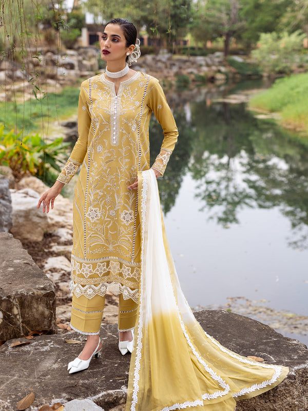 Roheenaz | Dahlia Embroidered Lawn 24 | Forsythia - Pakistani Clothes for women, in United Kingdom and United States