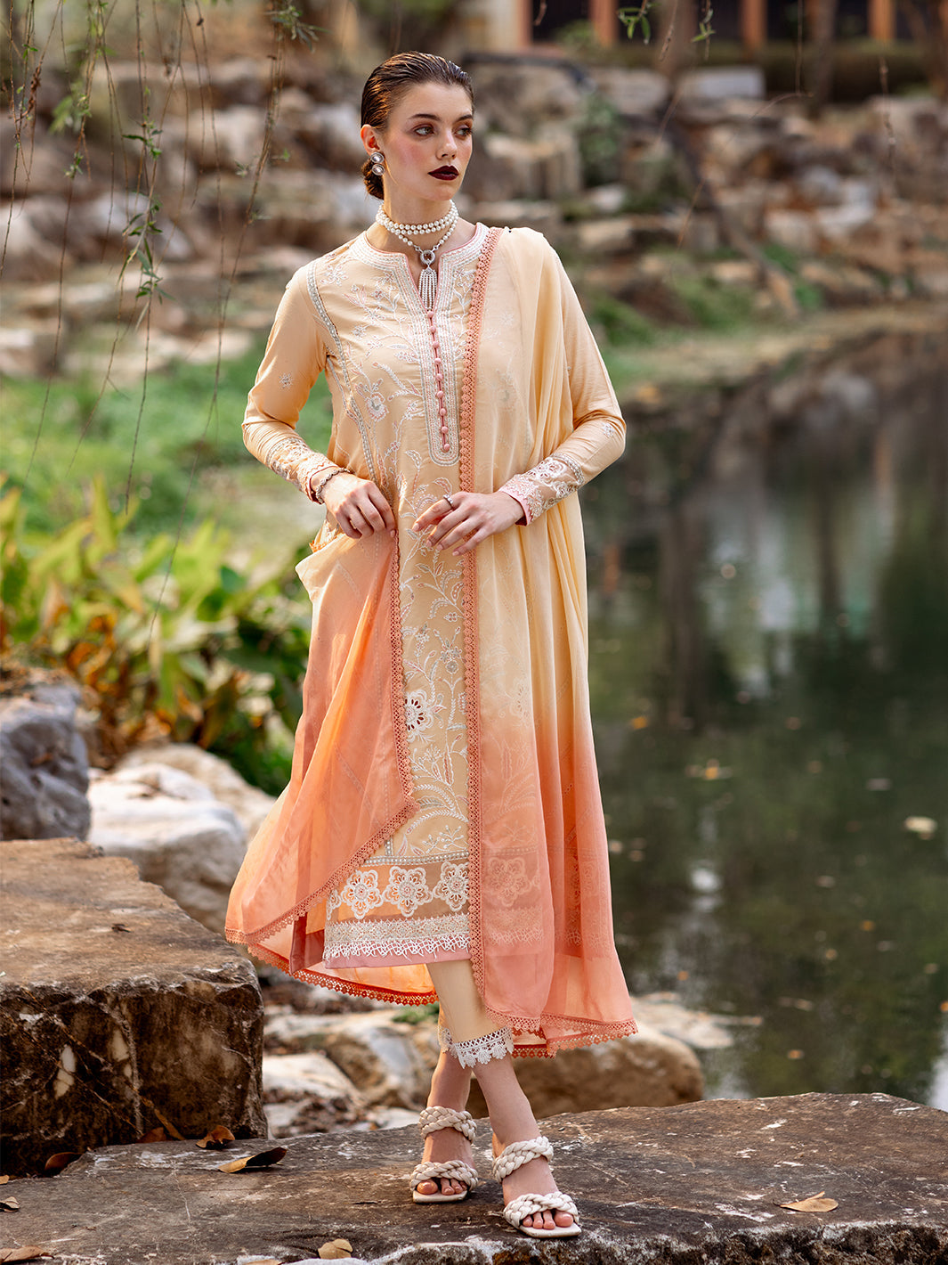 Roheenaz | Dahlia Embroidered Lawn 24 | Magnolia - Pakistani Clothes for women, in United Kingdom and United States