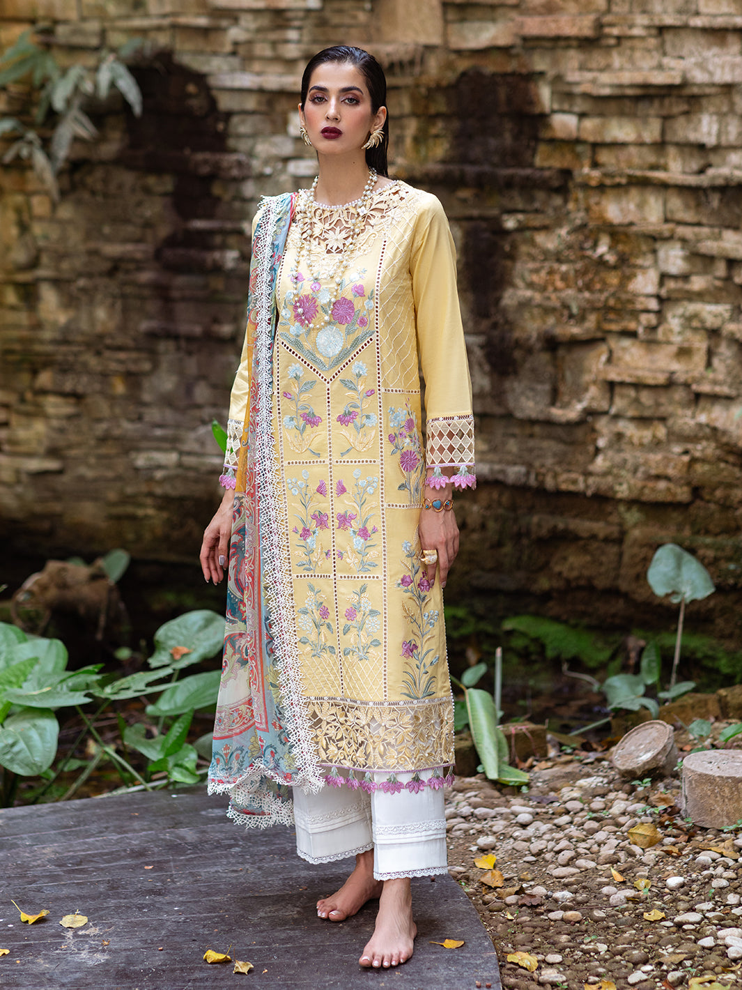 Roheenaz | Dahlia Embroidered Lawn 24 | Daffodil - Pakistani Clothes for women, in United Kingdom and United States