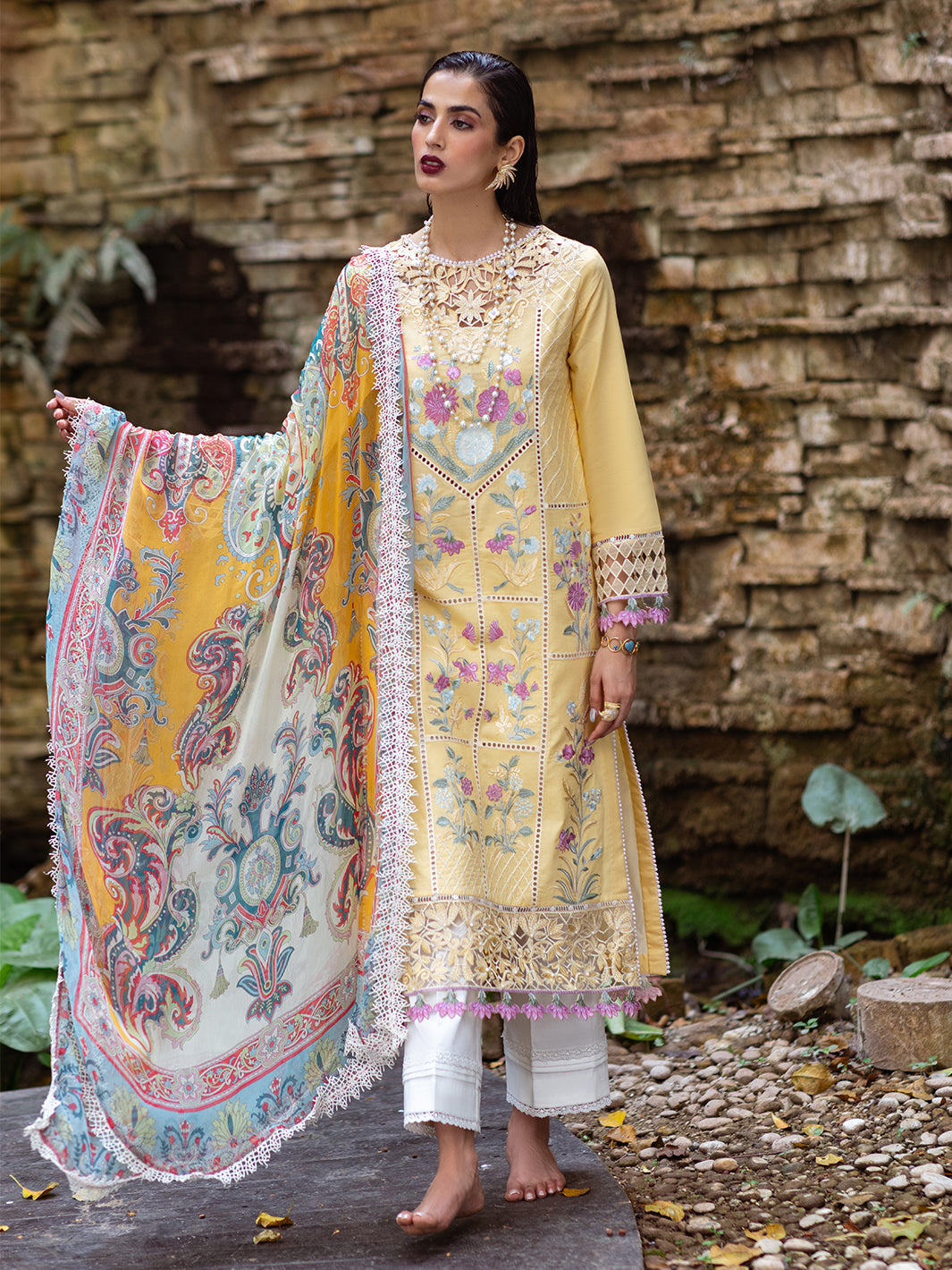 Roheenaz | Dahlia Embroidered Lawn 24 | Daffodil - Pakistani Clothes for women, in United Kingdom and United States