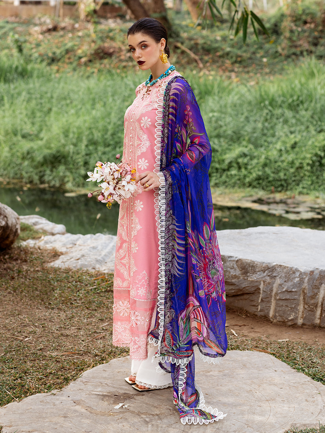 Roheenaz | Dahlia Embroidered Lawn 24 | Orchid - Pakistani Clothes for women, in United Kingdom and United States