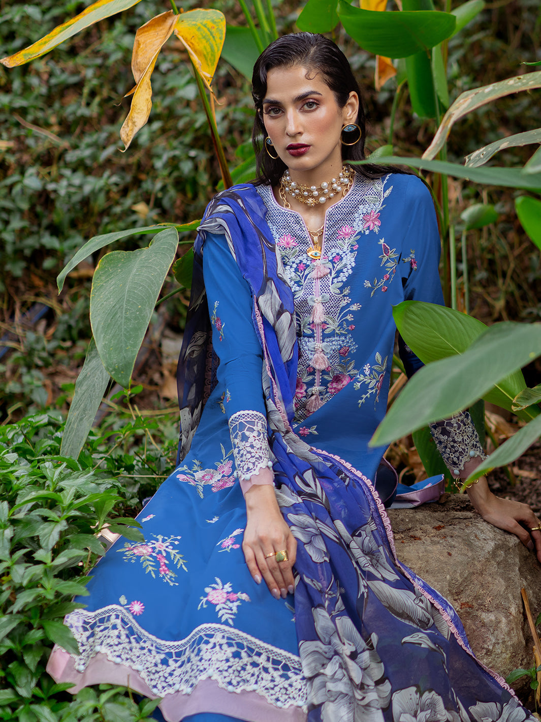 Roheenaz | Dahlia Embroidered Lawn 24 | Bluebell - Pakistani Clothes for women, in United Kingdom and United States