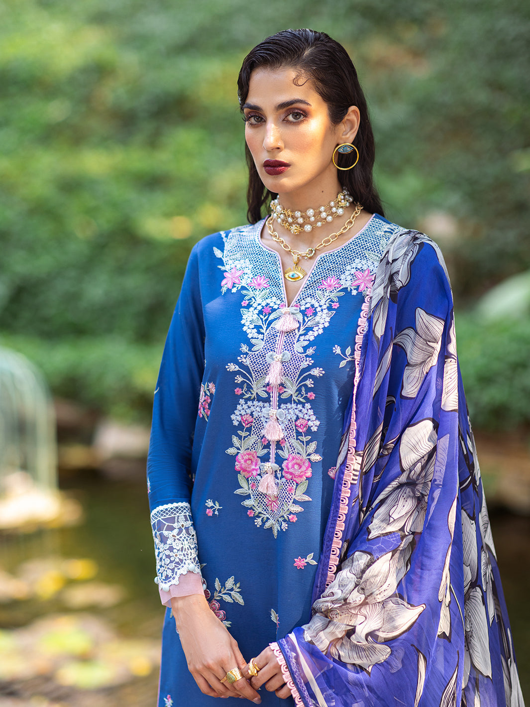 Roheenaz | Dahlia Embroidered Lawn 24 | Bluebell - Pakistani Clothes for women, in United Kingdom and United States