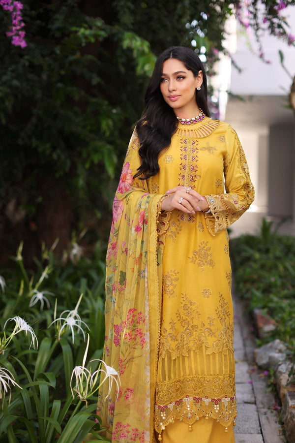 Noor by Saadia Asad | Luxury Chikankari Lawn’24 | D8-B Mustard - Pakistani Clothes for women, in United Kingdom and United States