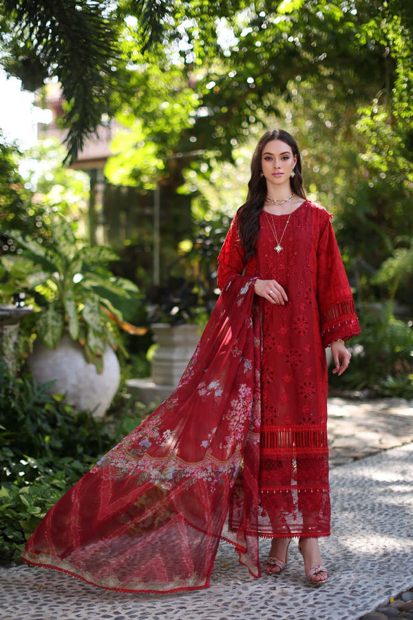 Noor by Saadia Asad | Luxury Chikankari Lawn’24 | D2-B Red - Hoorain Designer Wear - Pakistani Ladies Branded Stitched Clothes in United Kingdom, United states, CA and Australia