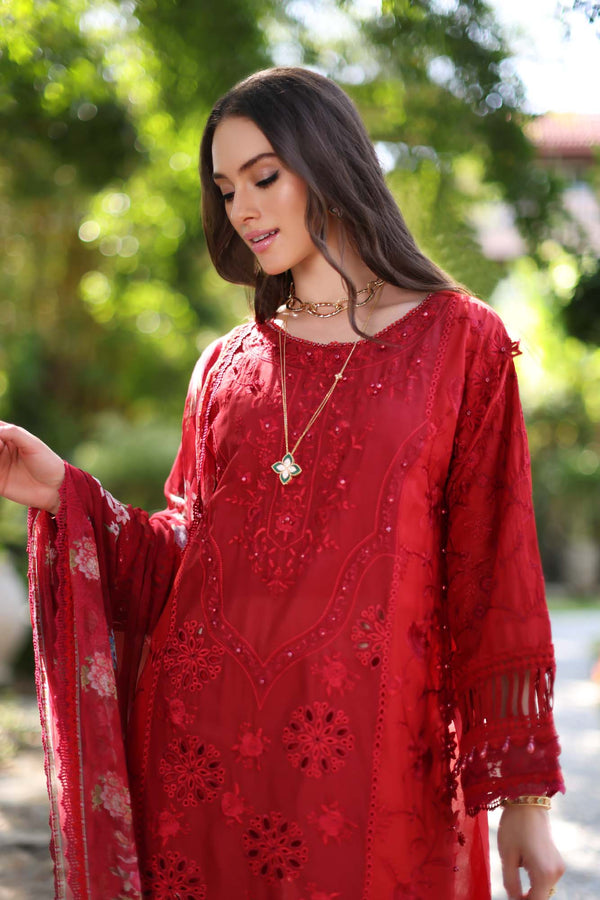 Noor by Saadia Asad | Luxury Chikankari Lawn’24 | D2-B Red - Pakistani Clothes for women, in United Kingdom and United States