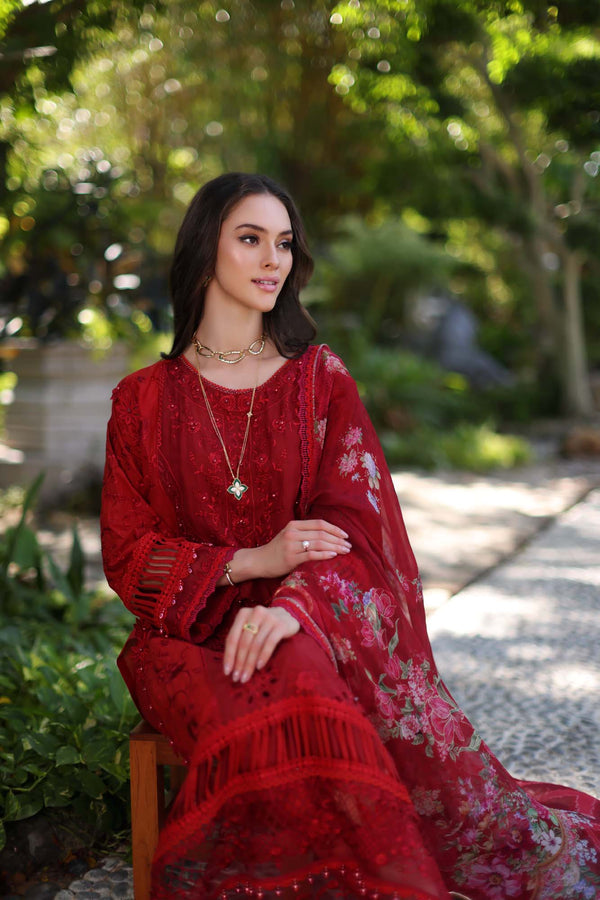 Noor by Saadia Asad | Luxury Chikankari Lawn’24 | D2-B Red - Pakistani Clothes for women, in United Kingdom and United States