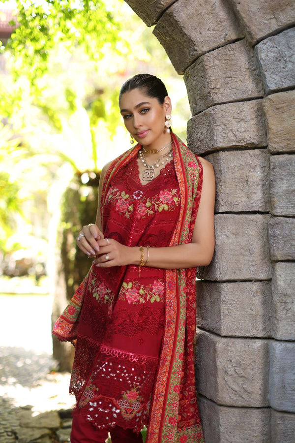 Noor by Saadia Asad | Luxury Chikankari Lawn’24 | D12-A Red Chevron - Pakistani Clothes for women, in United Kingdom and United States