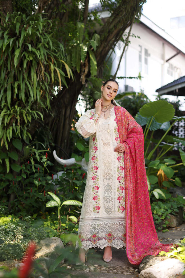 Noor by Saadia Asad | Luxury Chikankari Lawn’24 | D12-B Cream Laser - Pakistani Clothes for women, in United Kingdom and United States