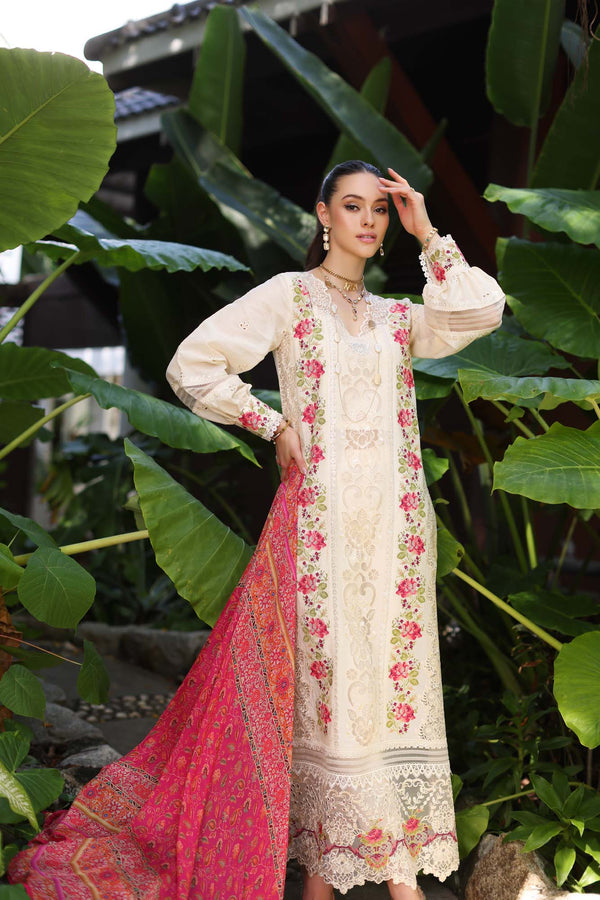 Noor by Saadia Asad | Luxury Chikankari Lawn’24 | D12-B Cream Laser - Pakistani Clothes for women, in United Kingdom and United States