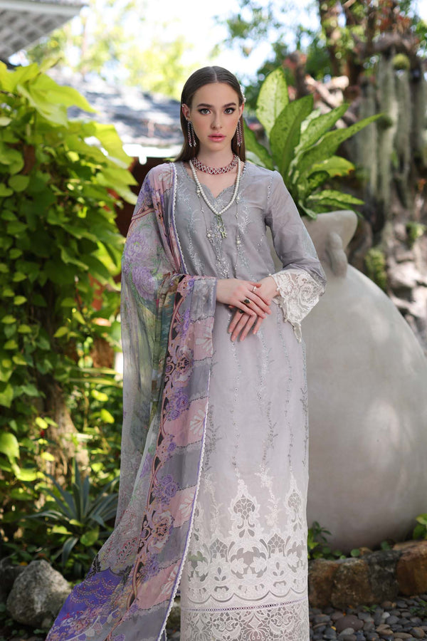 Noor by Saadia Asad | Luxury Chikankari Lawn’24 | D1-B Grey Ombre - Pakistani Clothes for women, in United Kingdom and United States