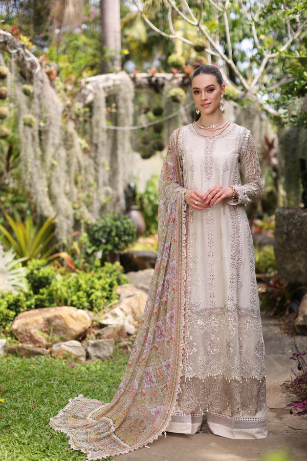 Noor by Saadia Asad | Luxury Chikankari Lawn’24 | D3-B Beige Schifli - Hoorain Designer Wear - Pakistani Designer Clothes for women, in United Kingdom, United states, CA and Australia