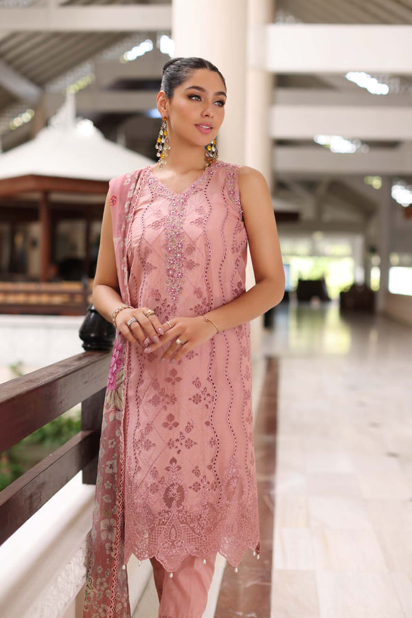 Noor by Saadia Asad | Luxury Chikankari Lawn’24 | D4-B Pink Laser - Hoorain Designer Wear - Pakistani Ladies Branded Stitched Clothes in United Kingdom, United states, CA and Australia