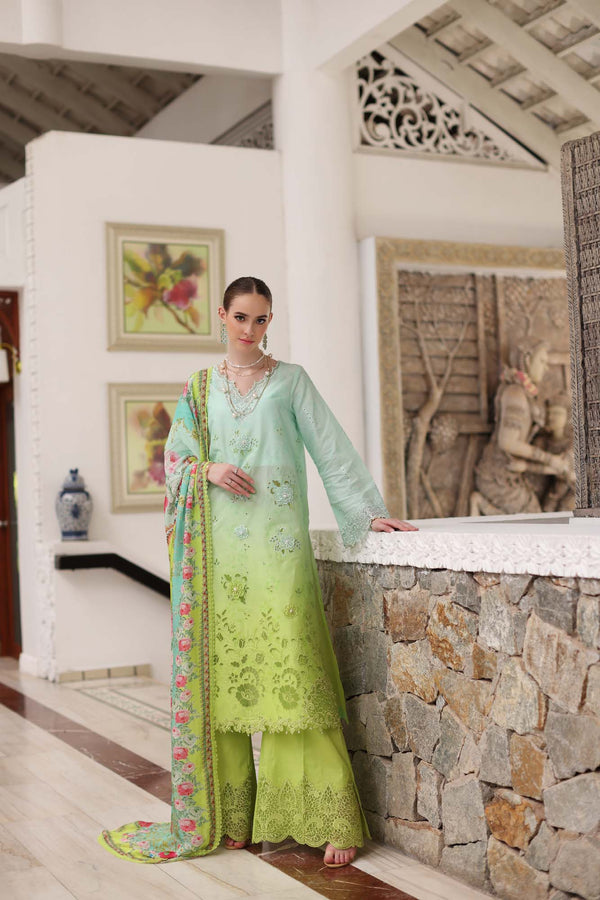 Noor by Saadia Asad | Luxury Chikankari Lawn’24 | D5-A Aqua Ombre - Hoorain Designer Wear - Pakistani Ladies Branded Stitched Clothes in United Kingdom, United states, CA and Australia