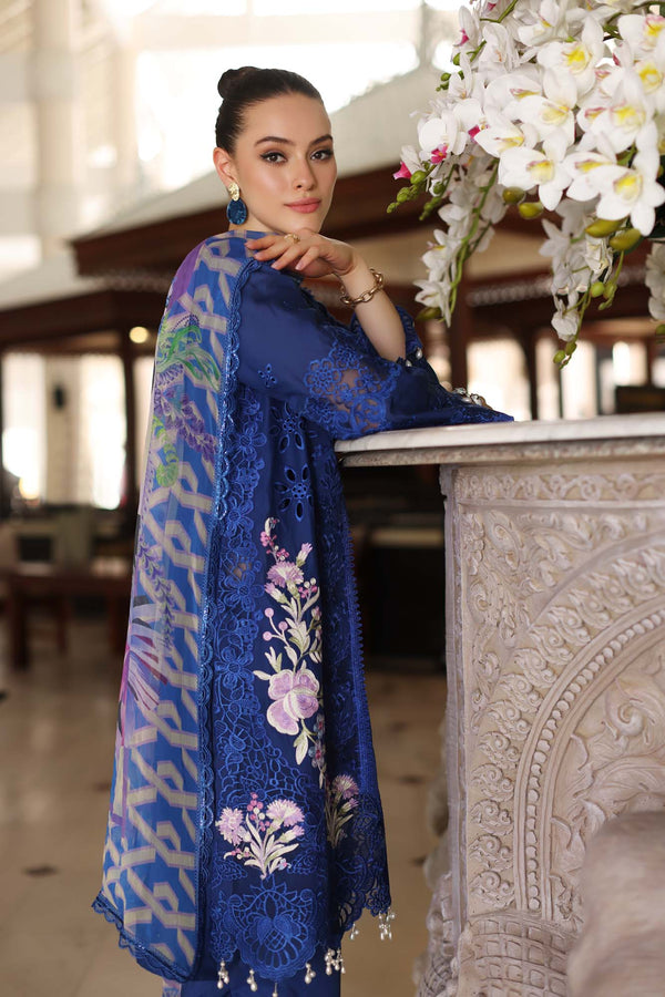 Noor by Saadia Asad | Luxury Chikankari Lawn’24 | D10-B Blue Electric - Pakistani Clothes for women, in United Kingdom and United States