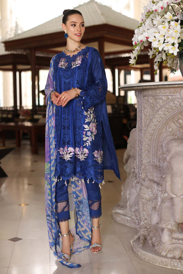 Noor by Saadia Asad | Luxury Chikankari Lawn’24 | D10-B Blue Electric - Hoorain Designer Wear - Pakistani Ladies Branded Stitched Clothes in United Kingdom, United states, CA and Australia
