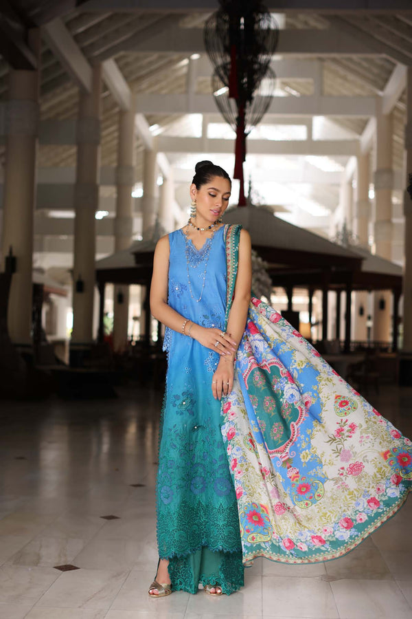 Noor by Saadia Asad | Luxury Chikankari Lawn’24 | D5-B Blue Ombre - Hoorain Designer Wear - Pakistani Ladies Branded Stitched Clothes in United Kingdom, United states, CA and Australia