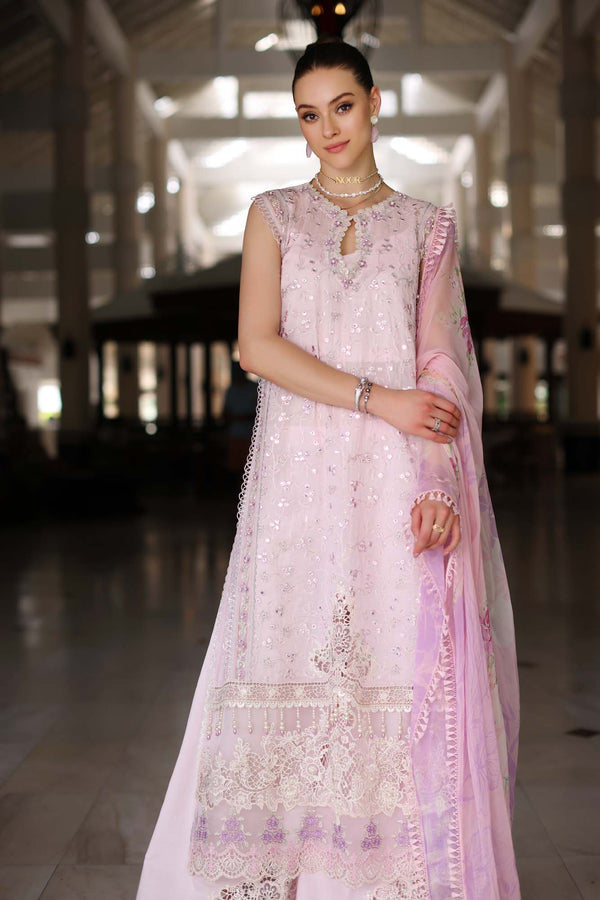 Noor by Saadia Asad | Luxury Chikankari Lawn’24 | D11-A Pink Schifli - Pakistani Clothes for women, in United Kingdom and United States