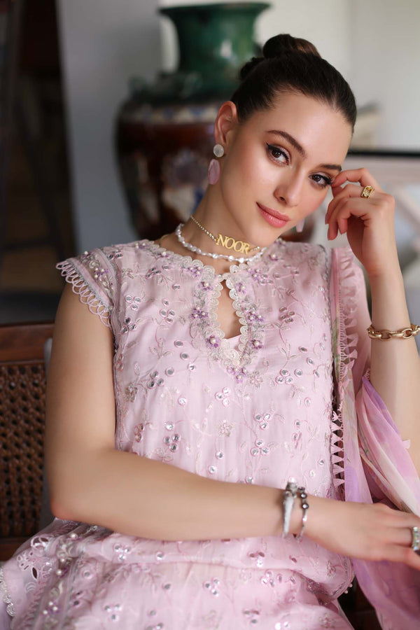 Noor by Saadia Asad | Luxury Chikankari Lawn’24 | D11-A Pink Schifli - Pakistani Clothes for women, in United Kingdom and United States